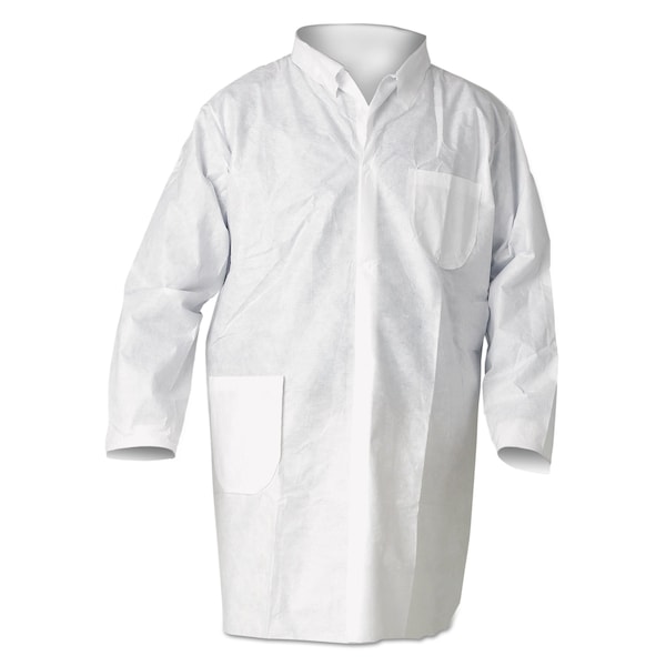 A20 Breathable Particle Protection Lab Coats, Snap Closure/Open Wrists/Pockets, Medium, White, 25PK